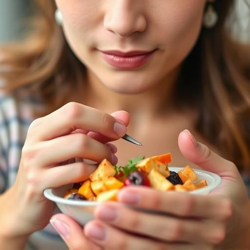 A person practicing mindful eating, focusing on their food